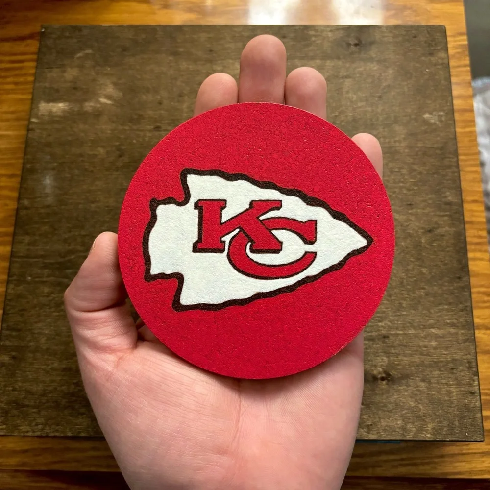 Kansas City Chiefs Logo Laser Engraved Painted Cork Coaster